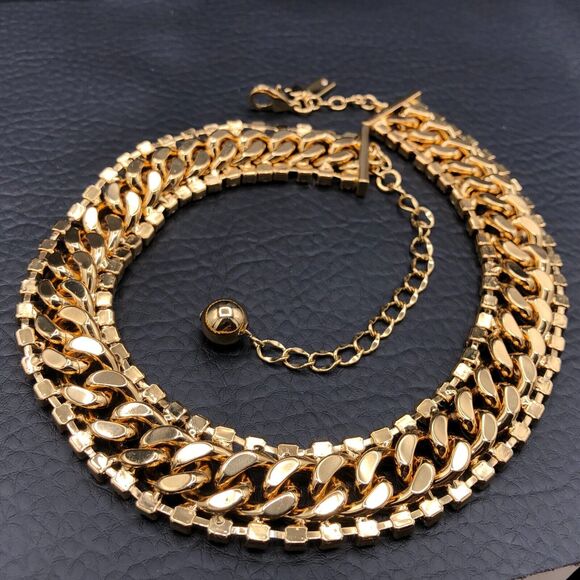 Kate Spade Necklace Chunky Gold Tone Chain Link Crystal Statement Collar w/Pouch - Picture 8 of 8